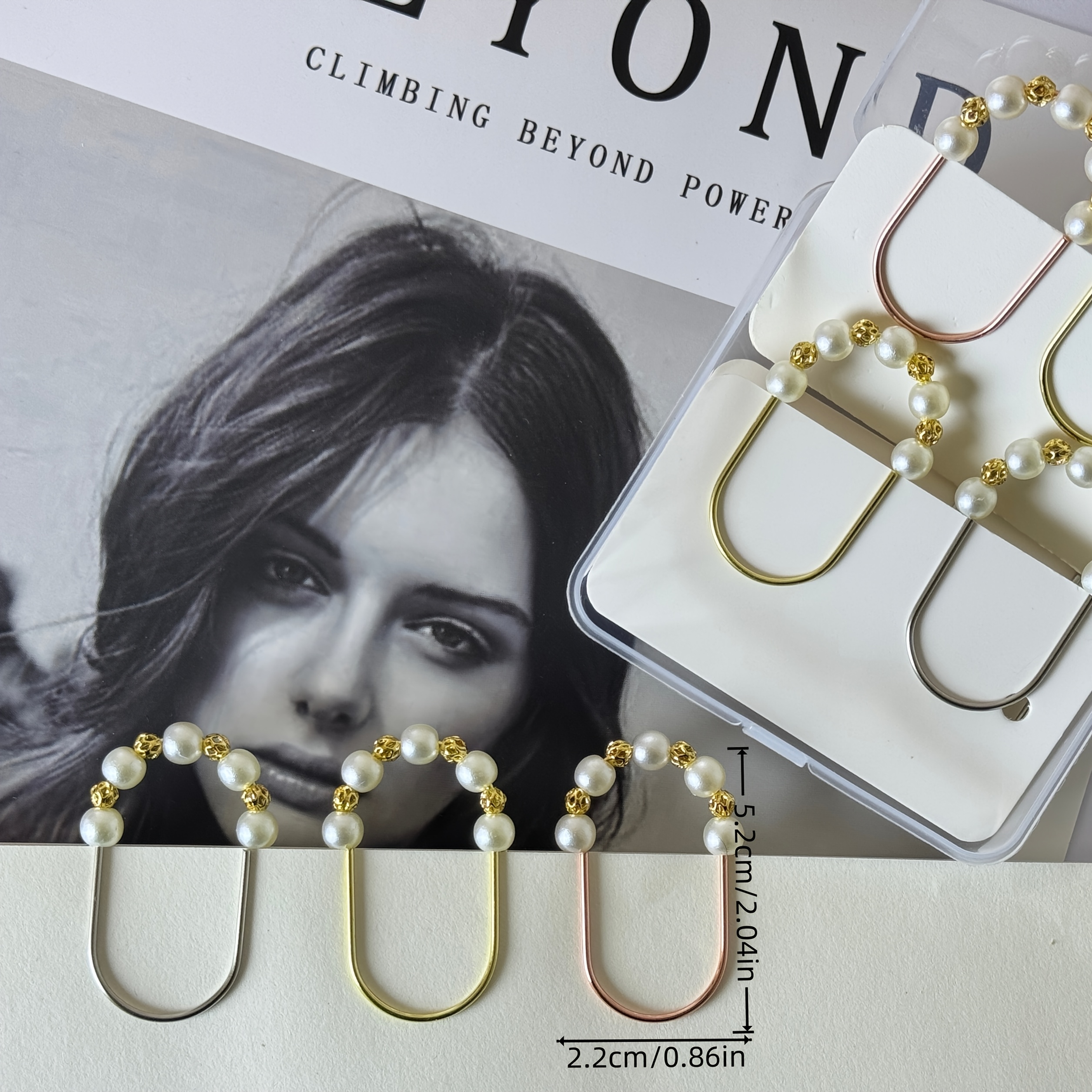 Image of Pearl Beaded Paper Clip Bookmarks, Metallic Aesthetic Fun Gifts, Elegant Page Markers For Planner Journal Office