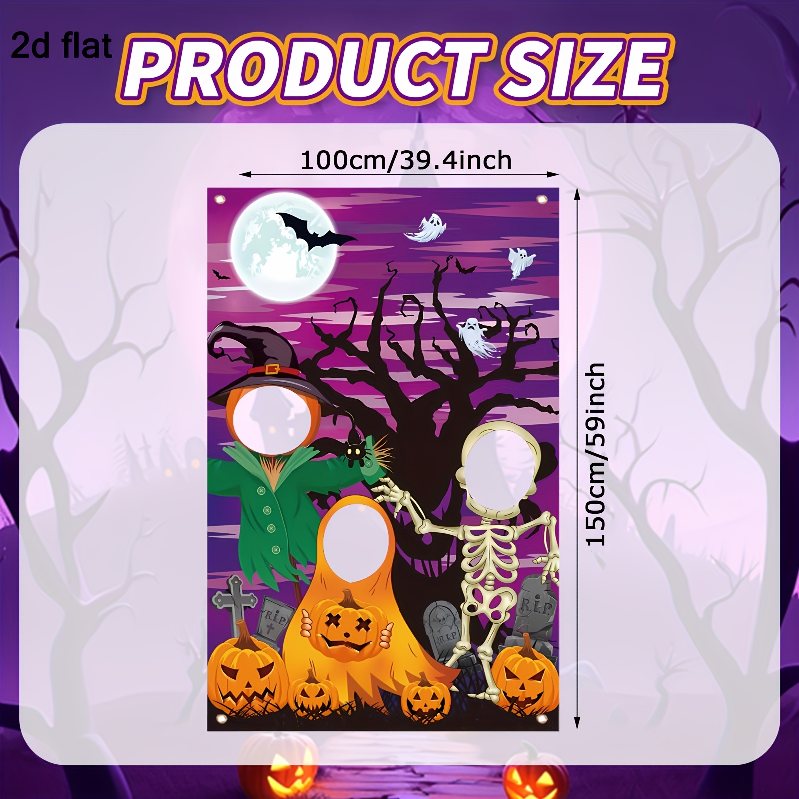 Image of 2d Flat, Halloween Photo Booth Banner With Pumpkin Design, Durable, Indoor/outdoor Party Decorations, Garden, Birthday Party, Halloween Decorations, Halloween Favors