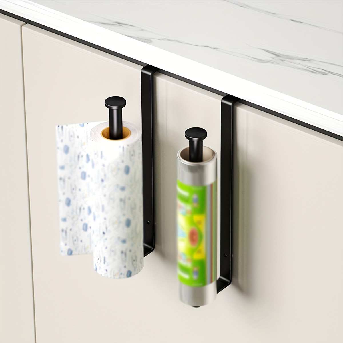 

1pc Iron Hanging Kitchen Paper Towel Holder, Cabinet Door Rack, Thickened Under-counter Roll Organizer,