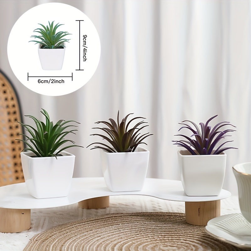  Mkono Suculenta artificial en maceta de vidrio transparente, 3  mini plantas falsas en maceta para mujer, decoración de oficina, pequeña  planta verde sintética con bandeja de bambú para estantería, : Hogar