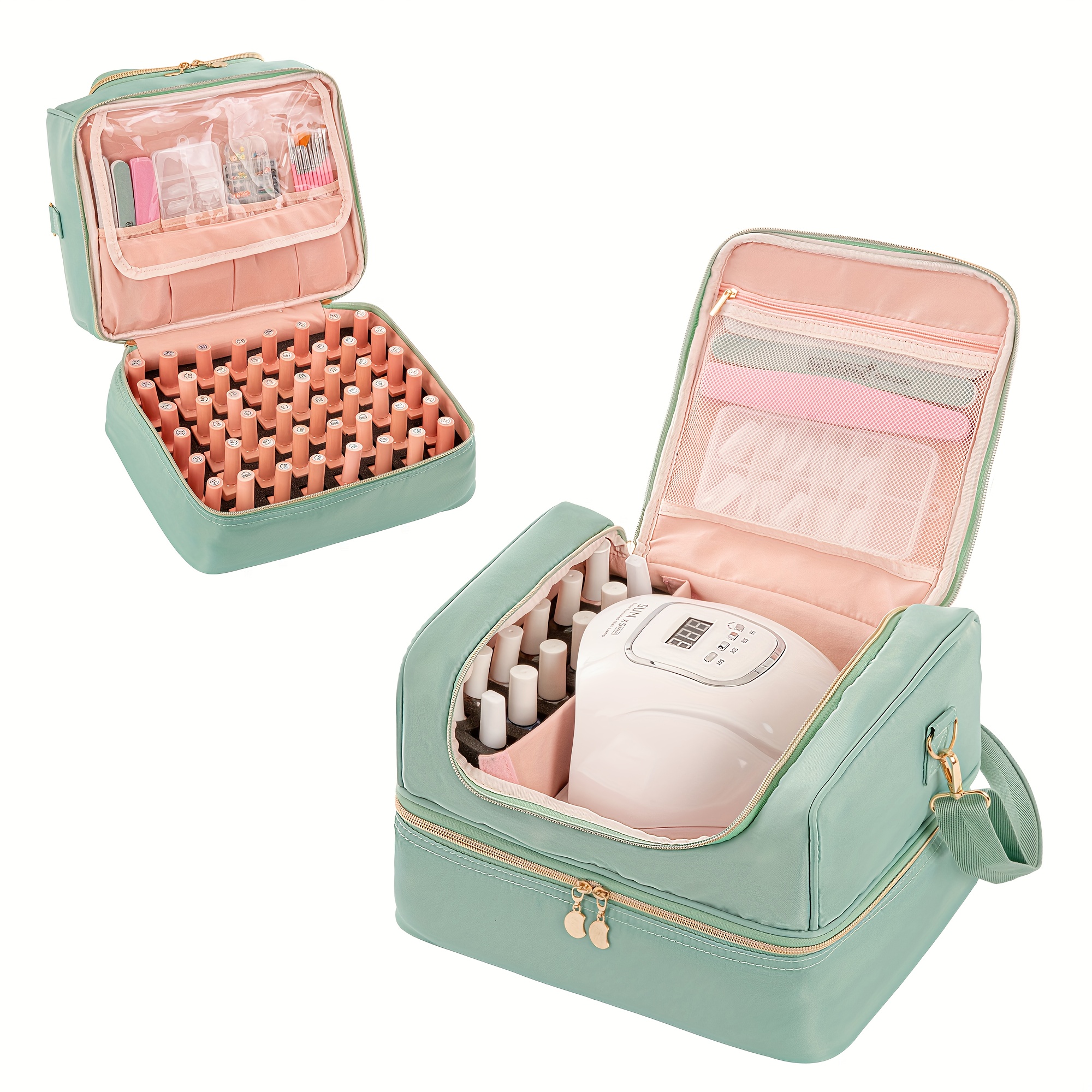 TEMU Étui Organisateur de Vernis à Ongles Professionnel avec de 60 Bouteilles & Rangement pour Lampe à Ongles - Kit de Technicien en Ongles avec