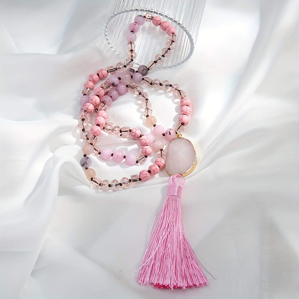Boho Ethnic 8mm Stone Glass Knot Necklace