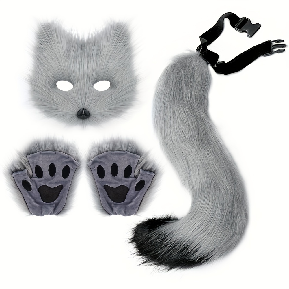 

Fox-themed Halloween Costume Set - Realistic Fur Mask, Gloves & Tail | Ideal For Cosplay & Events | Polyester, Fragrance-free