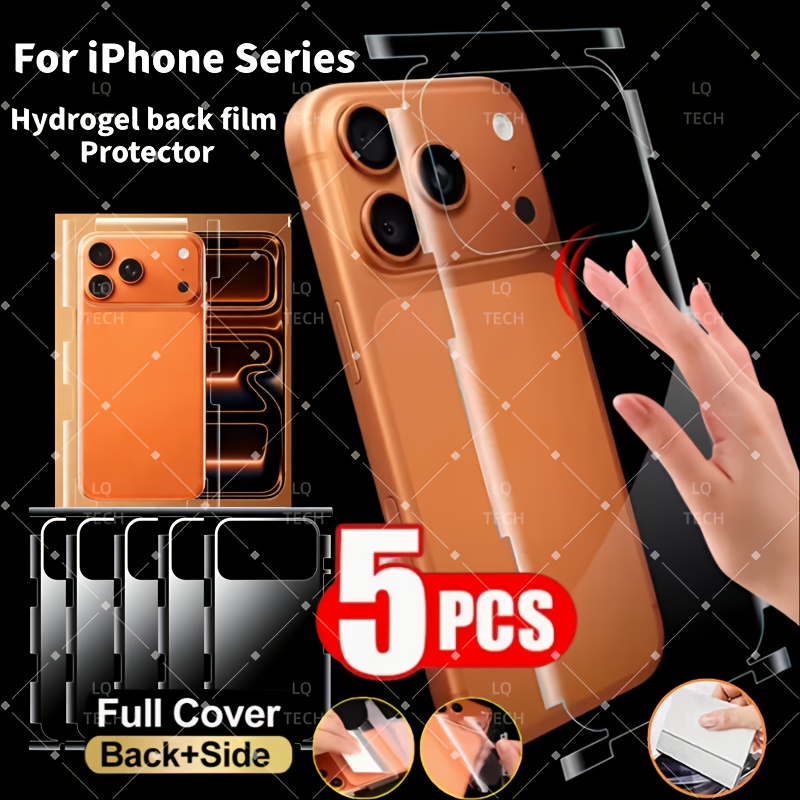 TEMU 5pcs Hydrogel Back Film Protectors For Iphone 16/16 Pro/16 Pro Max/17 Pro Max/17 Pro/17 Air/17, Tpu Protective Back Film, Full Coverage, Border
