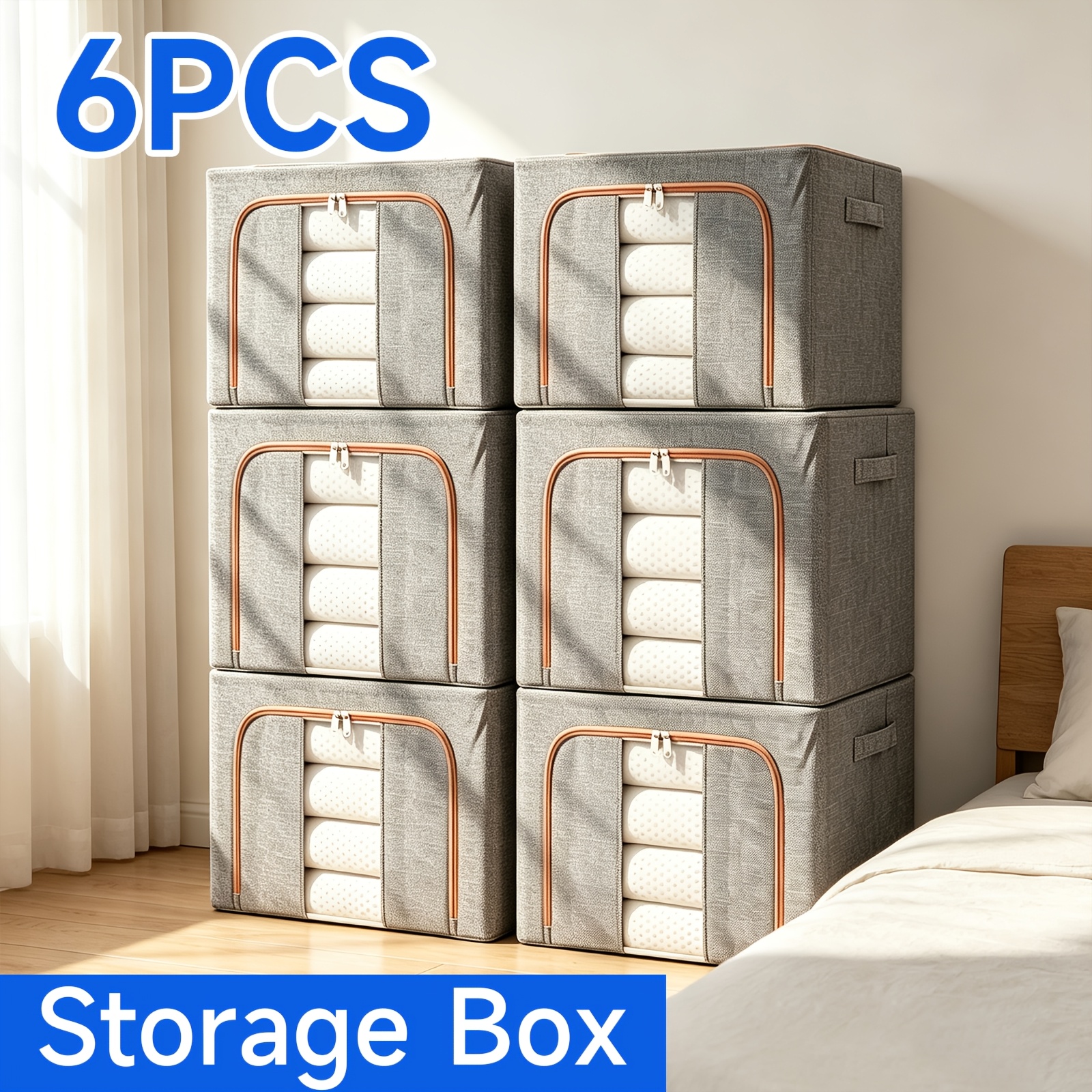 6pcs Space Foldable Clothes Storage Boxes With , Under-bed Storage