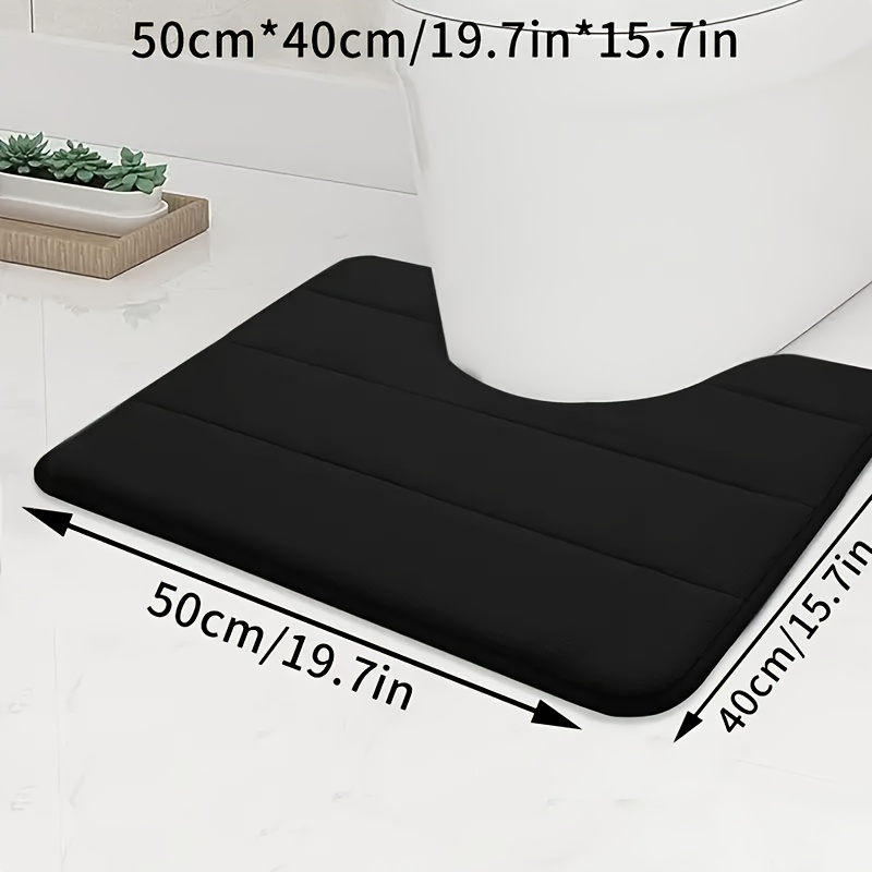 Image of 1pc Flannel Striped Bath Mat, U-shaped Toilet Mat And Sink Mat, Washable Bath Rug, Absorbent Soft Comfortable Toilet Decor, Bathroom Non-slip Mat