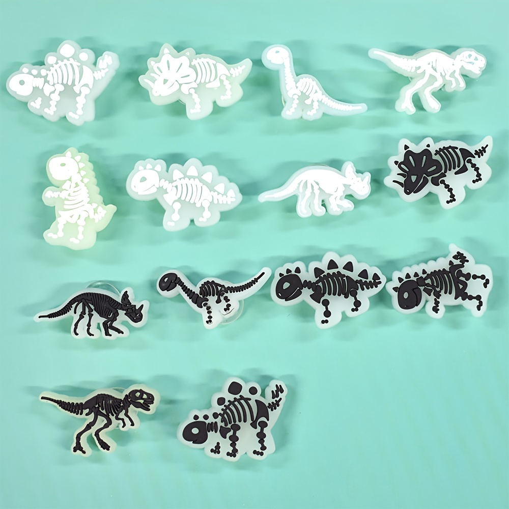 

14pcs -the-dark Dinosaur Shoe Charms Set - Fluorescent Black & White, Pvc Plastic, Diy Shoe Decorations & Party Favors