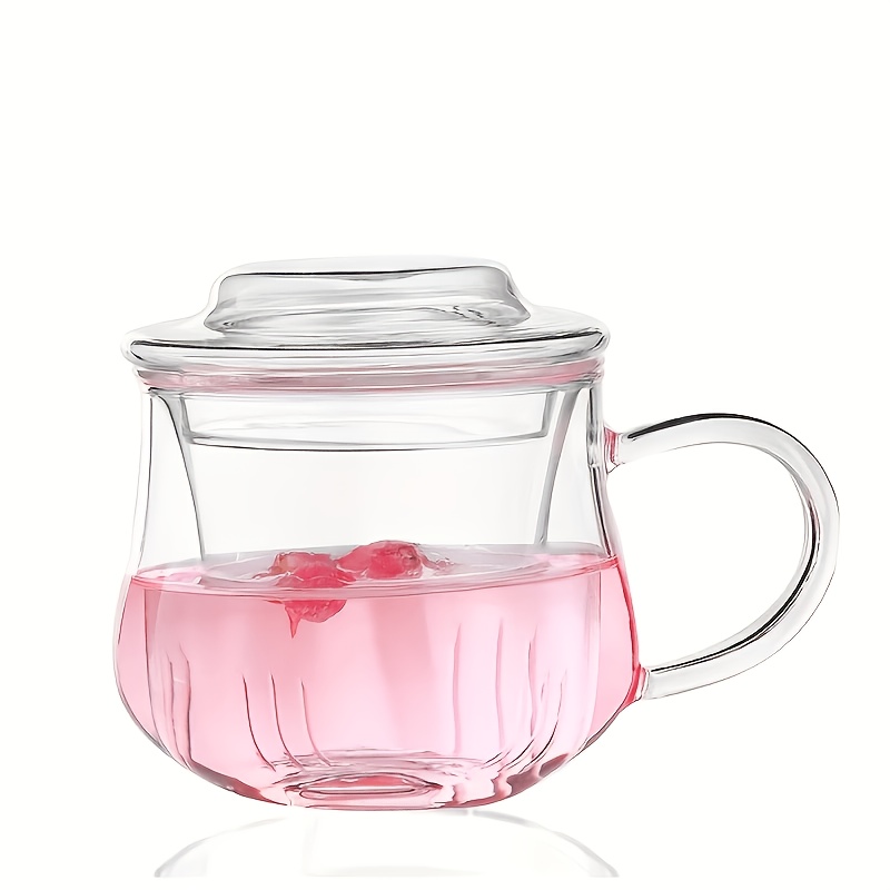 TEMU 1pc Of 350ml/11.83oz Glass Tea Cup Featuring An Infuser And Lid, Made From High Borosilicate Glass Suitable For Loose Leaf Tea, Flower Tea, And
