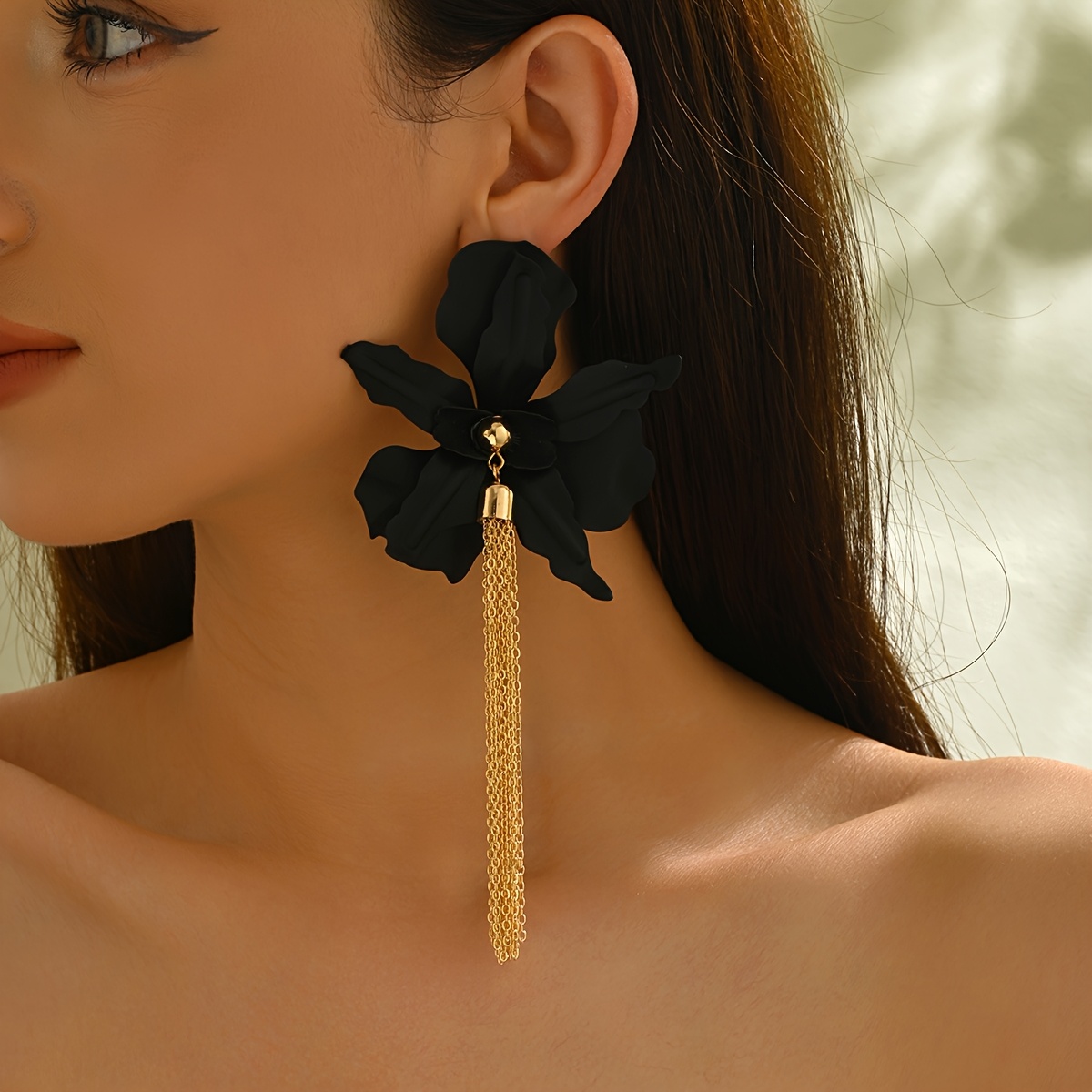 E-shop 1 Paar Retro Mode Schwarze Gemalte Geometrische 3D Blumenkette Quaste Ohrstecker, Damen Freizeit Party Schmuck