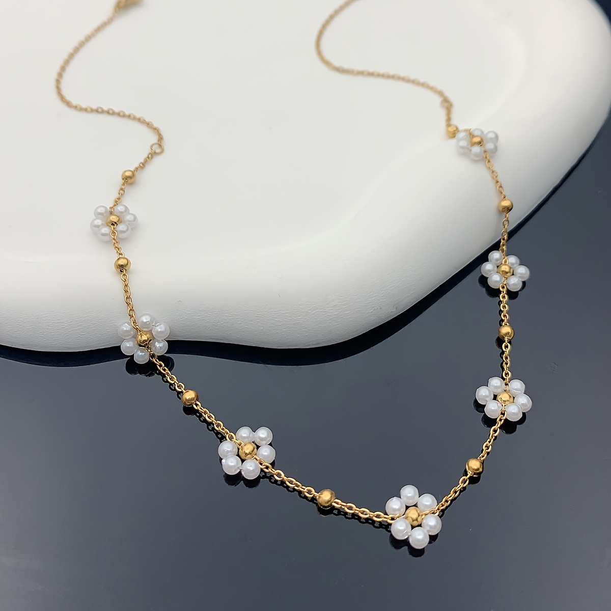 1pc bohemian style stainless steel flower necklace colorful beaded charm clavicle chain jewelry for women fashionable accessory for dating and party white 12
