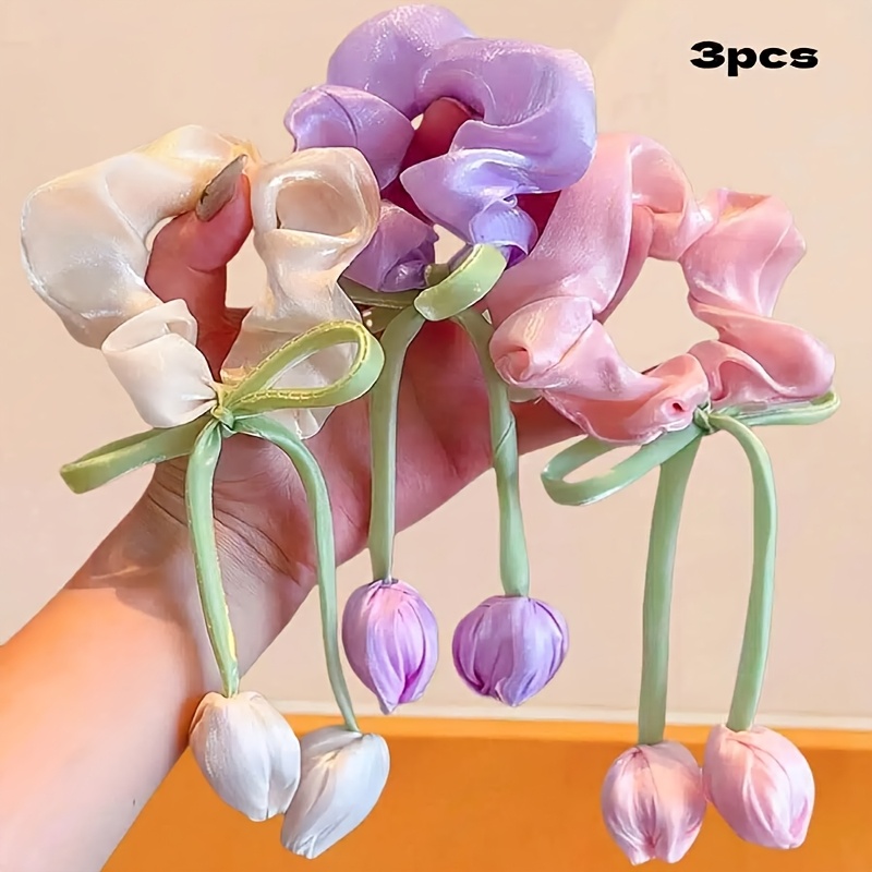 TEMU 3pcs And Versatile Spring Hairband - Soft Bow Hair Tie, Perfect For Buns, Ponytails, And Low Ponytail Accessories