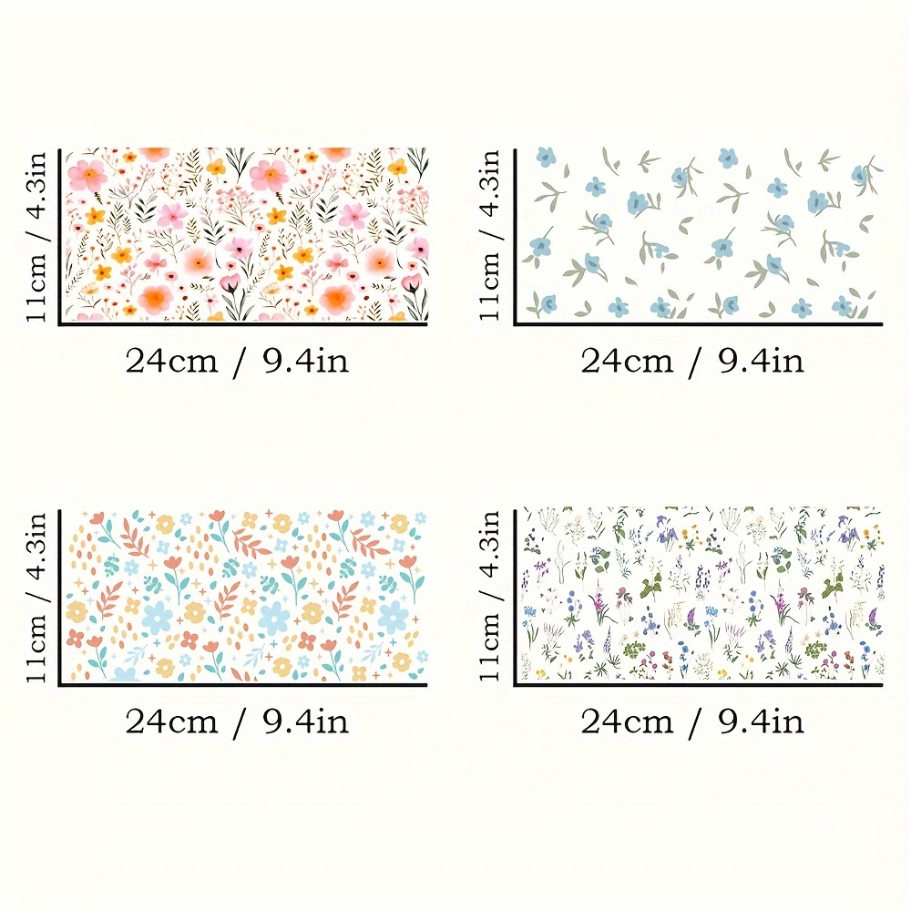 Image of 4pcs/set Dainty Wildflowers Design Uv Dtf - Waterproof & Scratch-resistant For Glass Cups And Bottles, 3d Vinyl Wrap, 4.3"x9.4" - Diy Crafts & Decorations