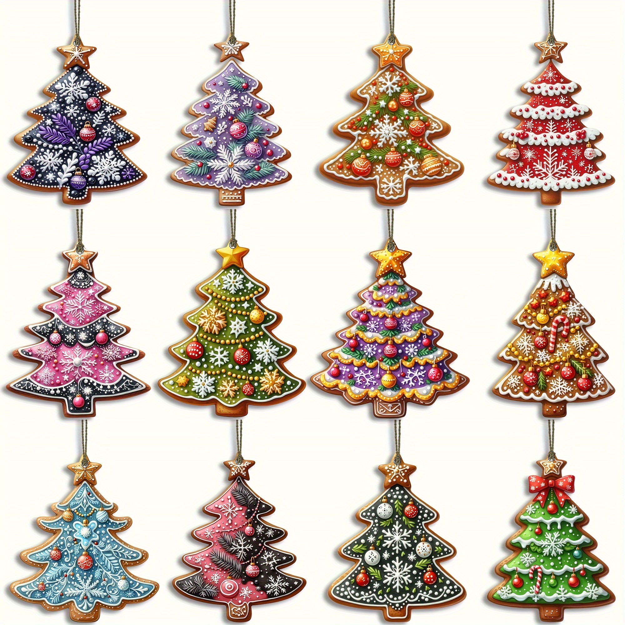 

12pcs Handcrafted Christmas Tree Ornaments Set - Wooden Hanging Decorations, Gift Idea, Room Decor