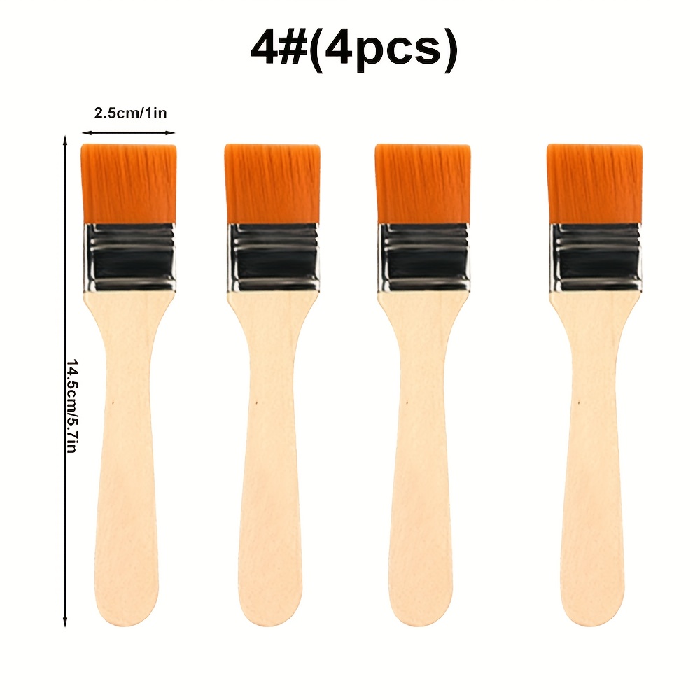 TEMU 4pcs Nylon Paintburshes Set, Multiple Sizes, Soft Nylon Bristles, Suitable For Acrylics, Oil Painting, Varnishes, Watercolor Painting And Home