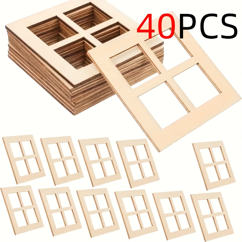 Image of 40pcs Of Wooden Window Frame Handicrafts, Mini Window Decorations, Model Wooden Plywood Windows, Windows, House Window Decorations, Mini Scenes