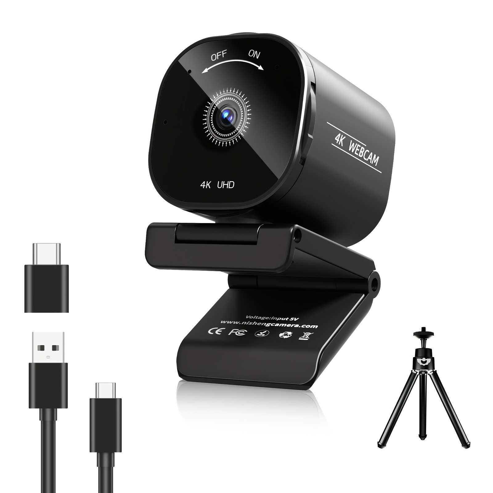 TEMU 4k Webcam With 2 Noise-canceling Mics, Usb Webcam For , Built-in Privacy Cover, Tripod, 73° Web Camera, Plug And Play, Gaming Webcam For Pc/