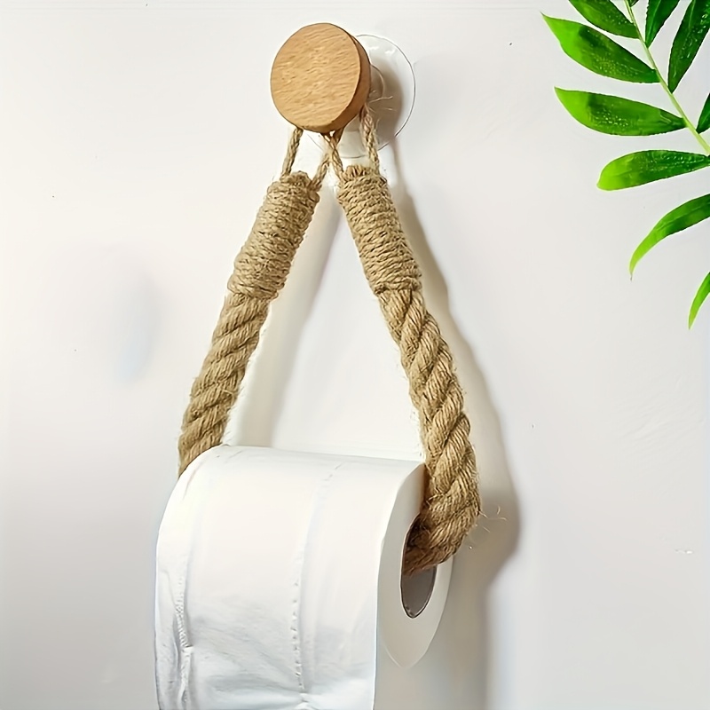 TEMU Cuerda de Almacenamiento Retro Tejida a para Baño - Soporte Autoadhesivo para Papel Higiénico, Decoración de Baño con Nudos Estilo , Instalación