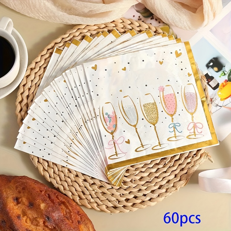 Image of 20/40/60pcs, Printed Wine Glass, Square Napkin, 13 By 13inch, Suitable For High-end Restaurants, Restaurants, Celebrations, Anniversaries And Special Disposable Paper Towels For Halloween、christmas