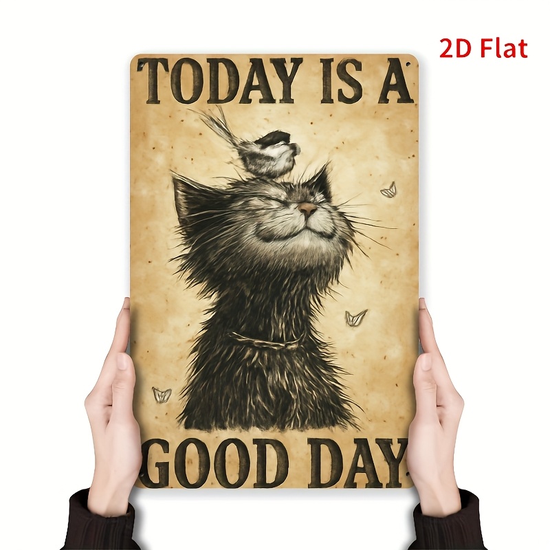 TEMU A Retro Cat And Bird Metal Wall Art Sign - 8x12 Inch Iron Painting With 