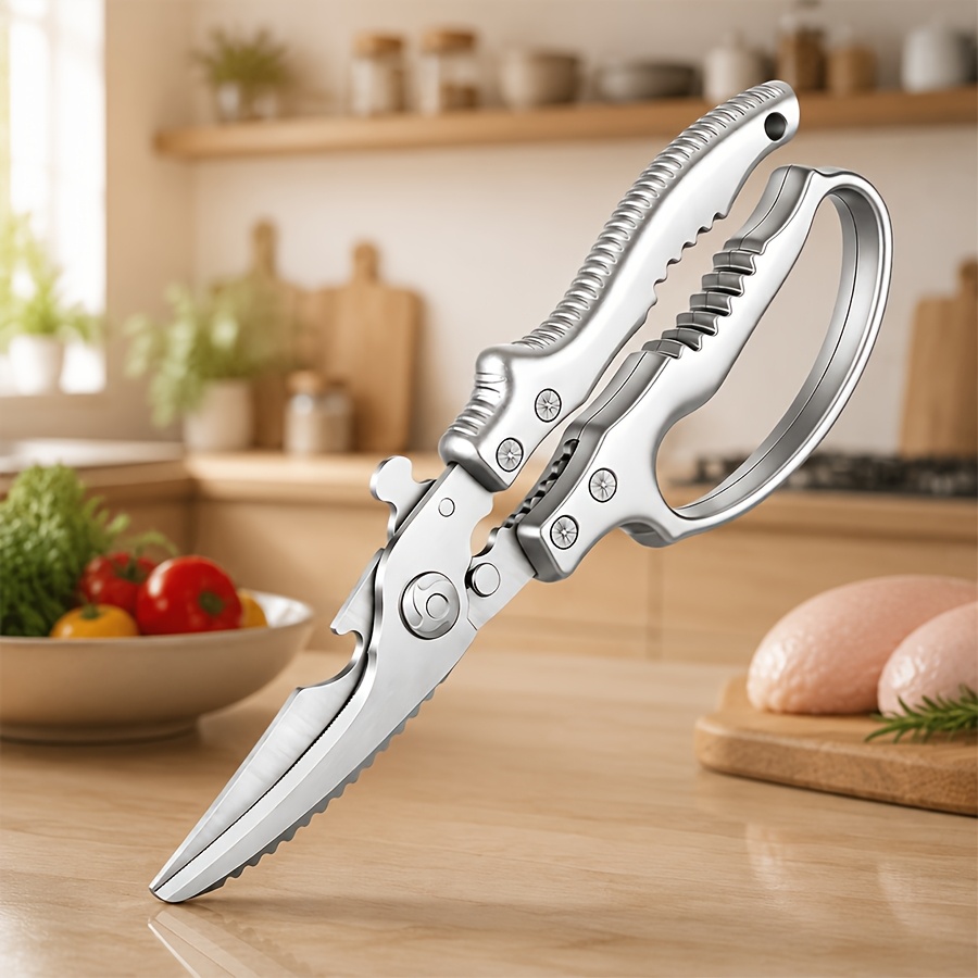 TEMU 1 Heavy-duty Poultry Shears With Safety Lock - Multi-functional Kitchen Food Scissors, Ergonomic Effort- Handle With Automatic , Suitable For