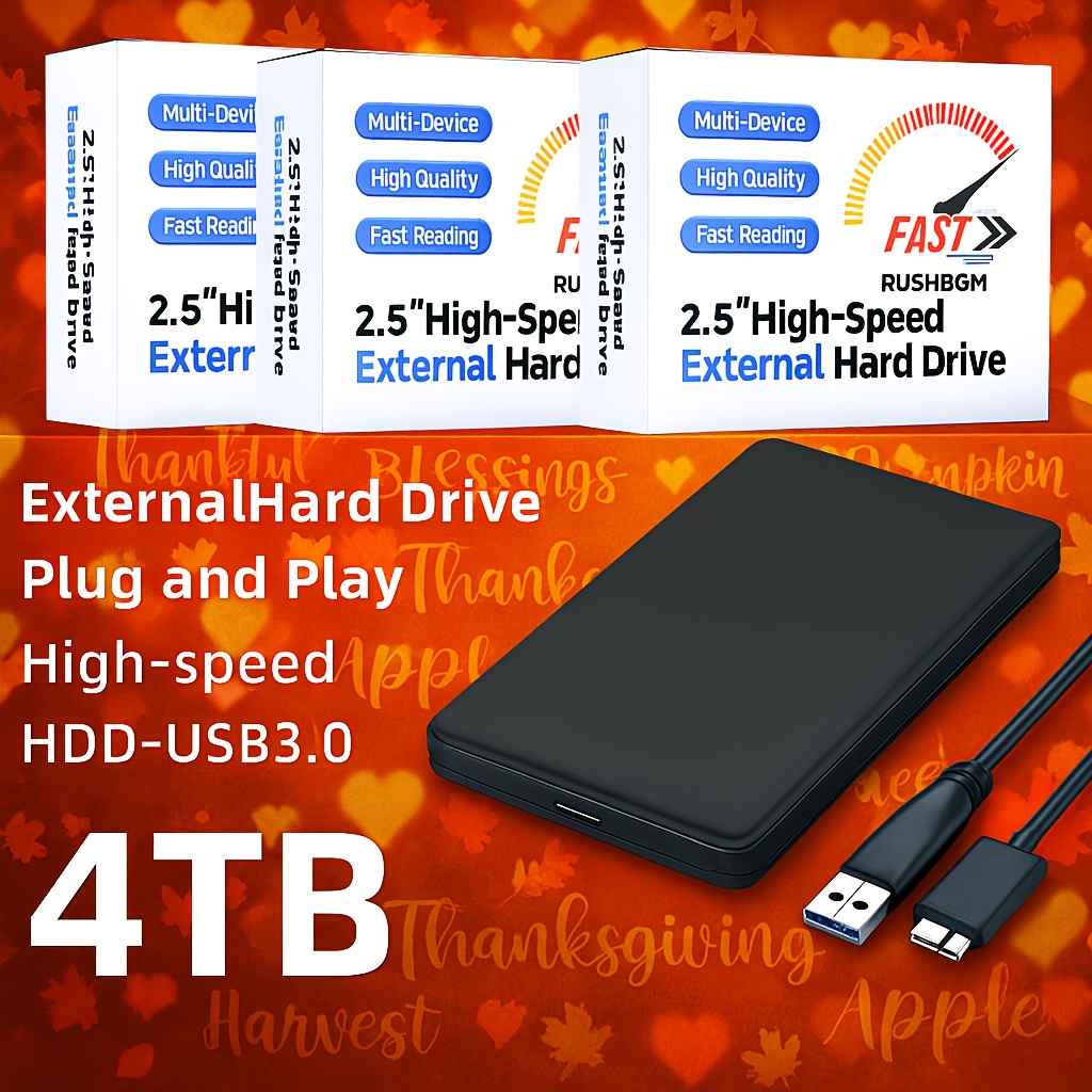 TEMU 4tb Portable External Hard Drive, High Capacity High Speed External Hard Drive, Portable 4tb External Hard Drive, , , Suitable For Gamers,