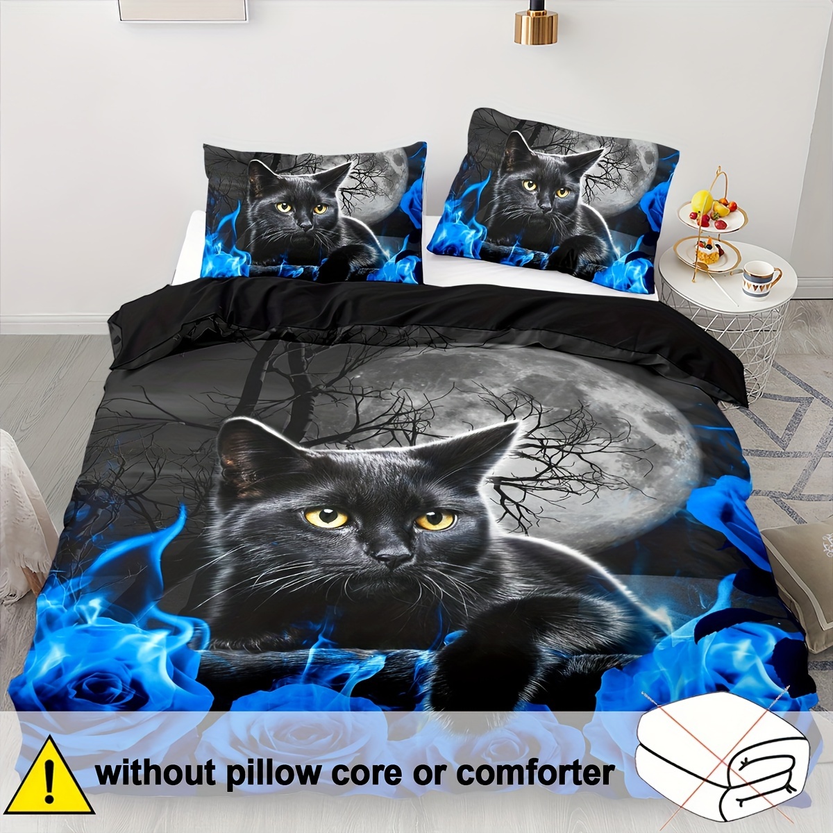 TEMU 2/3pcs Duvet Cover Set, Soft And Comfortable, Cat Duvet Cover Twin Size, Cat Bed Set Twin Grey, Cat Twin Bedding Sets For Girls, Red Blue Rose