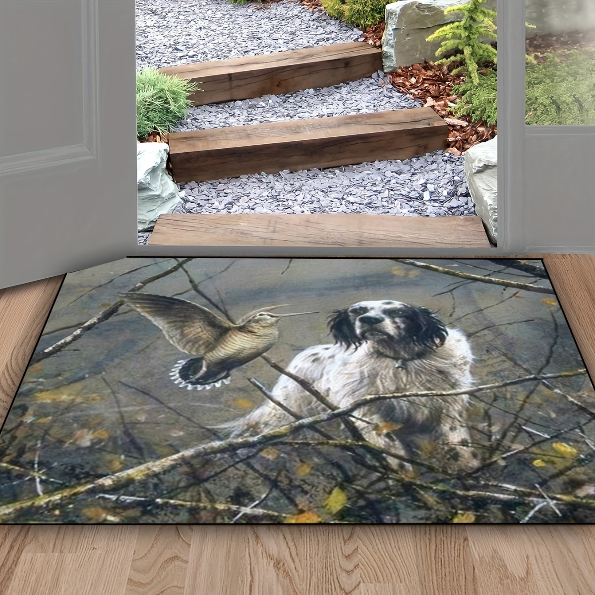 TEMU A Bird And Dog Natural Interaction Floor Mat. This Velvet Rug Combines A With Durability, And Its Anti-slip Design Adds An Extra Layer Of Safety