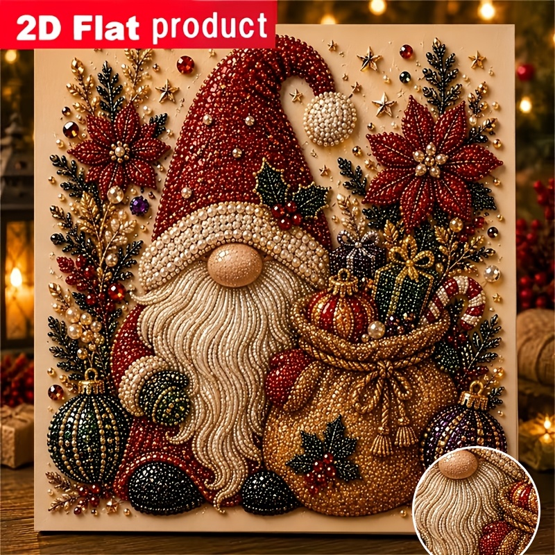 TEMU New Colored Diamond Painting Kit, Christmas Theme Diamond Painting, Santa Claus With Red Hat And And Gift Bag And Decorative Flowers, Suitable