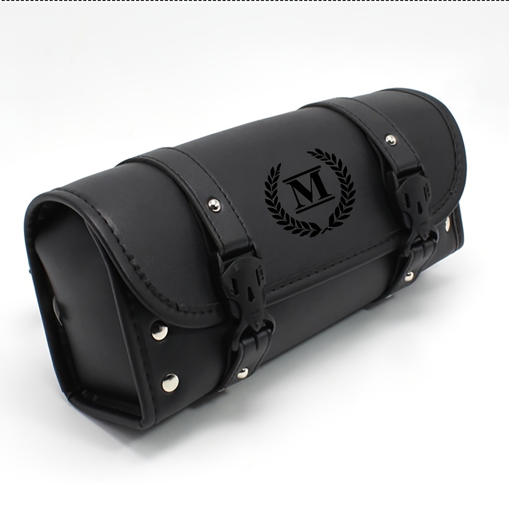 TEMU 1 Vintage Cylinder Motorcycle Tool Pannier | Leaf Wreath With Letter M Emblem Design - Large Capacity Cylinder Design, Can Store Tire Repair