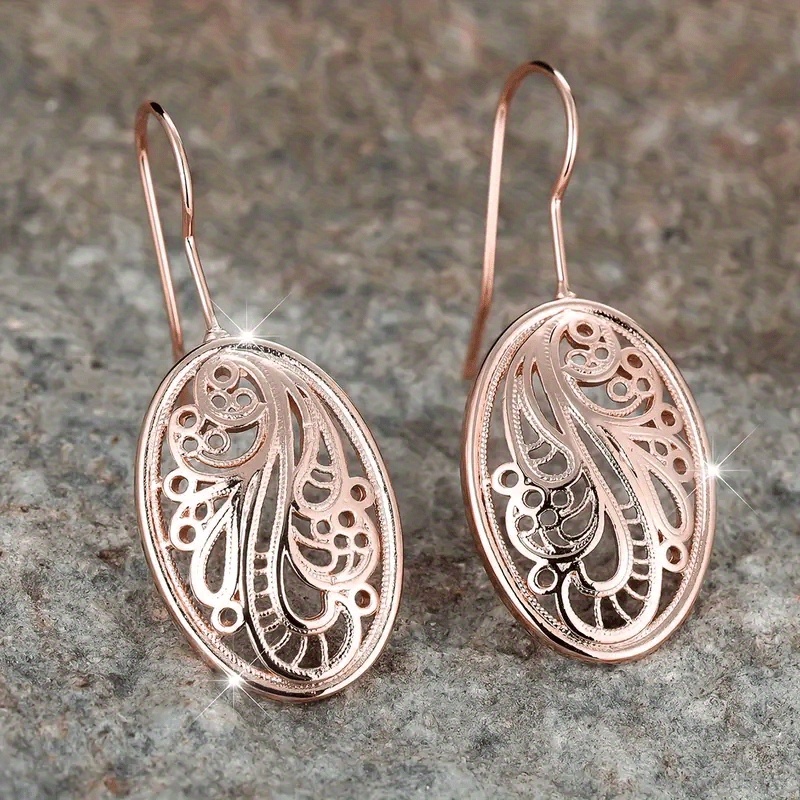 TEMU Boucles d'oreilles pendantes ovales vintage en à motif de dentelle pour femme, pour , les fêtes, , , les banquets, , bijoux élégants