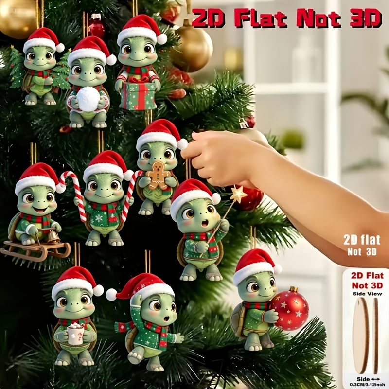 TEMU 2d Flat, 2d Flat 10pcs Cute Christmas Ornaments, Classic Holiday Element Printed Design, An Excellent For Christmas And New Year Decorations And