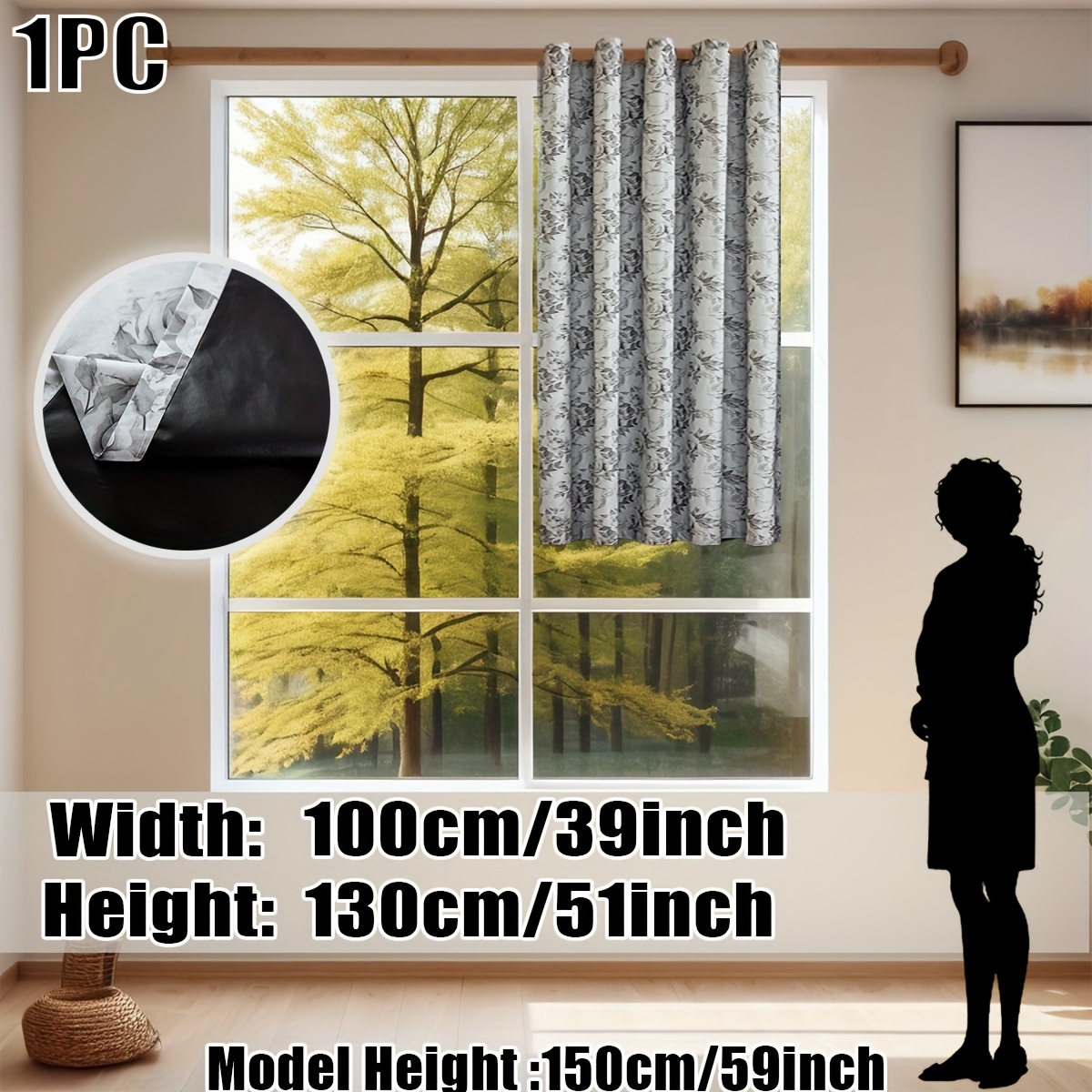 TEMU Pack Of 1, Silvery Romantic Rose Hand-painted Print Blackout Curtains, Grommet Top, Natural Drape, Blackout Lining, 100% Blackout, Physical