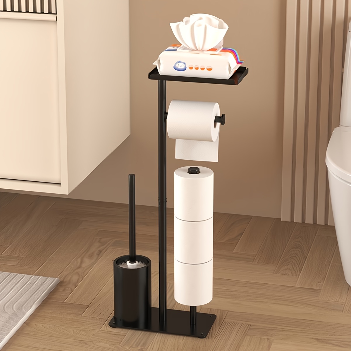 Image of 1pc Toilet Paper Holder With Storage Function, Bathroom Shelf For Tissue And Roll Paper Storage, Multifunctional Bathroom Storage Paper Rack, Bathroom Storage, Toilet Paper Storage Containers