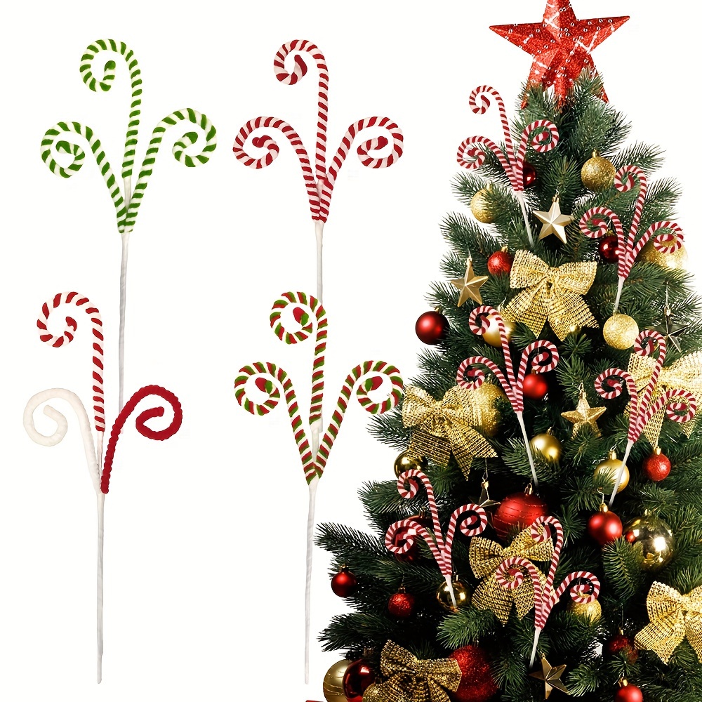 

6pcs Candy Cane - Red, Wool Curly Lollipop Decor For Christmas Tree & Vase Filler | Ideal For Holiday Party & Home Decoration, Candy Cane Christmas Decorations