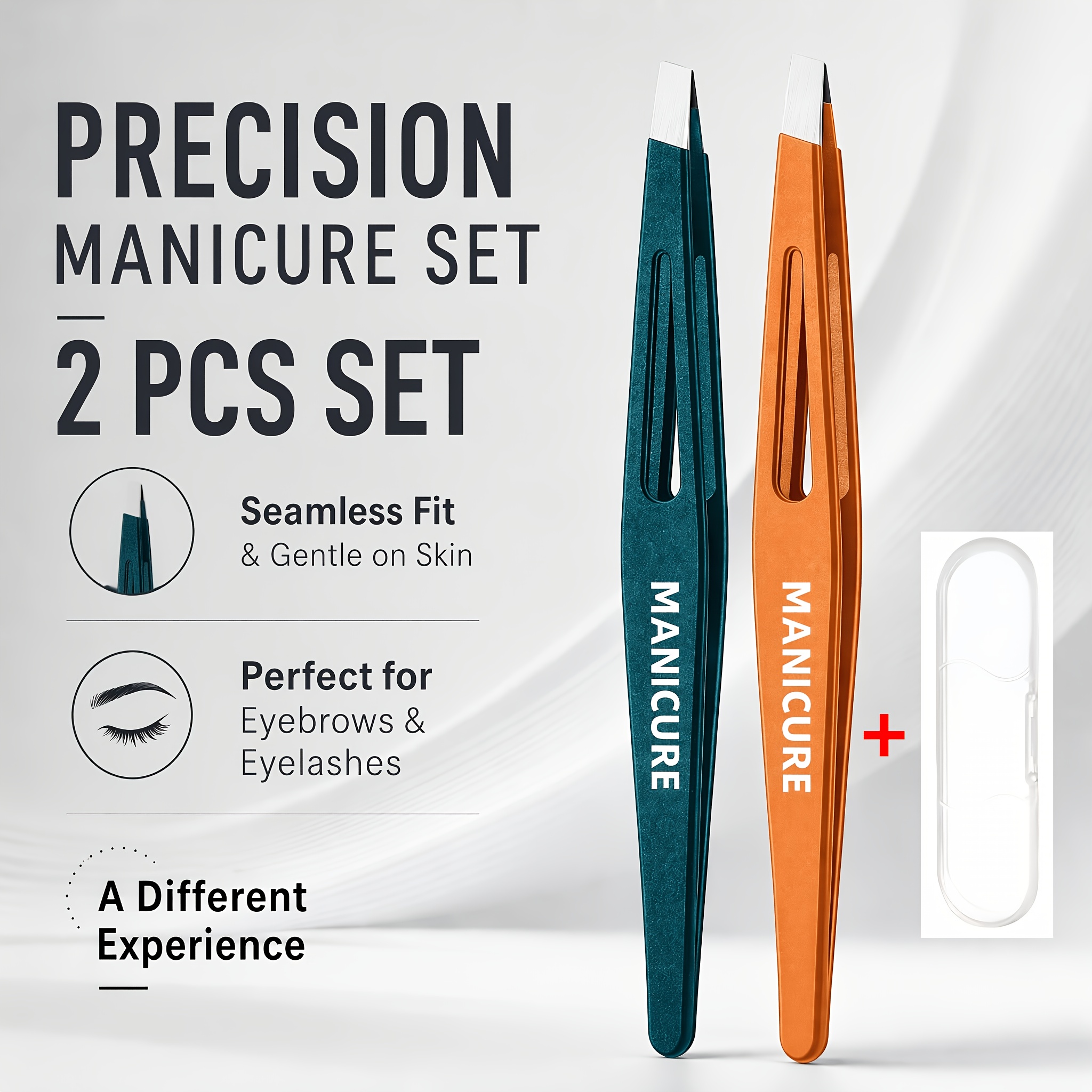 TEMU 2pcs Stainless Steel Slanted Eyebrow Tweezers Set With Storage Case, Dark Green & Orange Plucking Tweezers For Beard, Eyebrow, Facial Hair