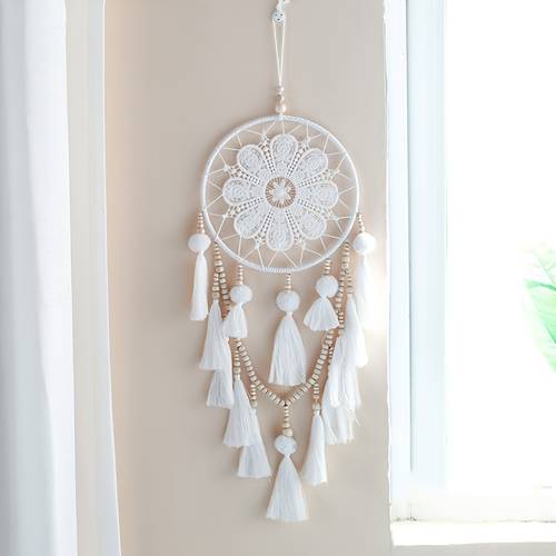 White Tassel Dreamcatcher Handmade Hanging Ornament for Wedding Decor, Room Wall Decoration Gift