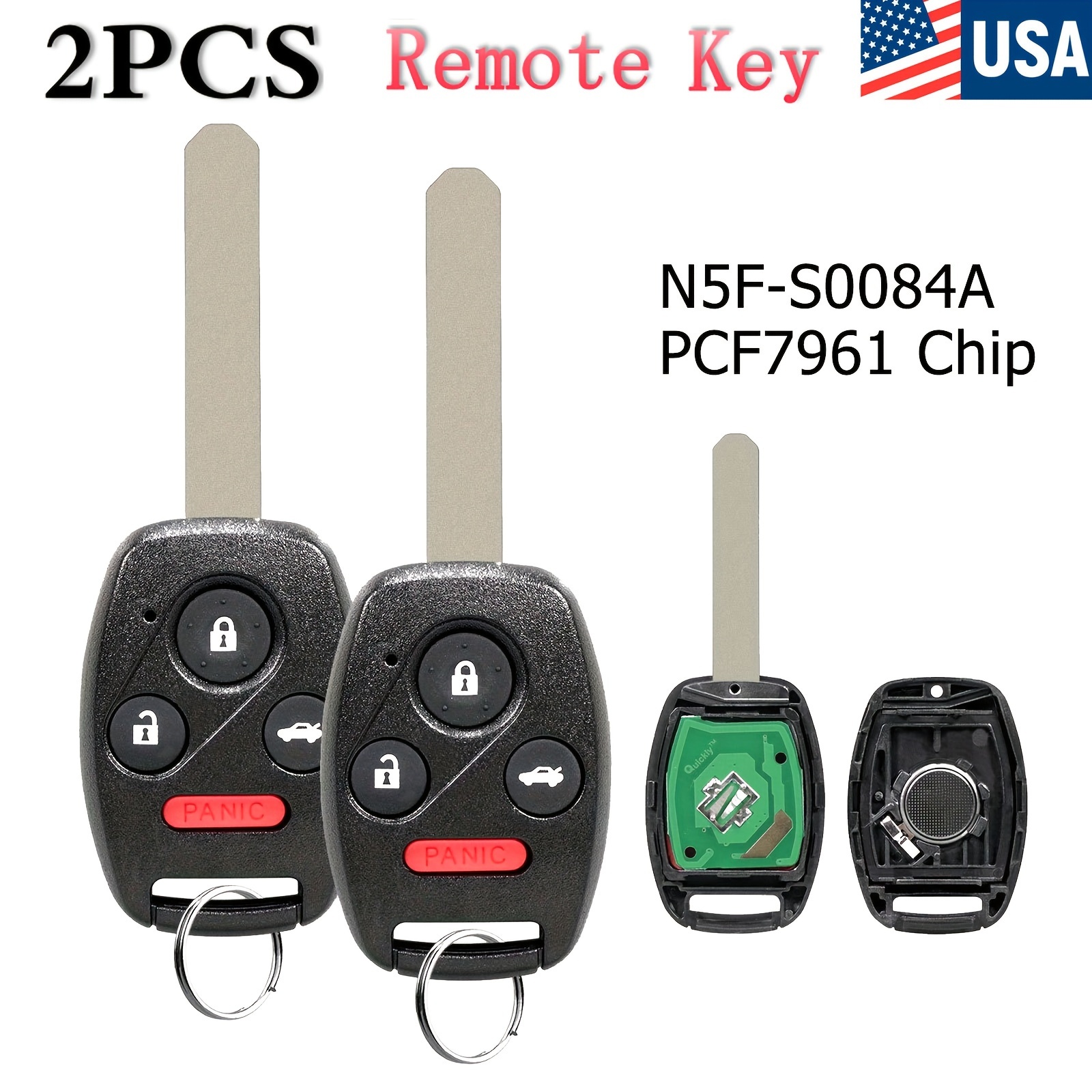 

2pc Remote Car Key Fob 4 Buttons For Honda For Civ For Fcc Id N5f-s0084a