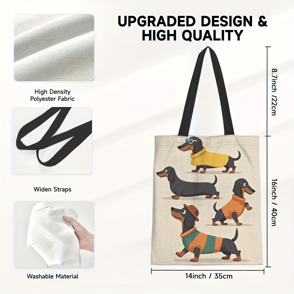 TEMU 1pc, Durable Canvas Tote Bag With Dog Print, Casual Shoulder Handbag For Women, Large Capacity For Shopping, Groceries, And Gifts