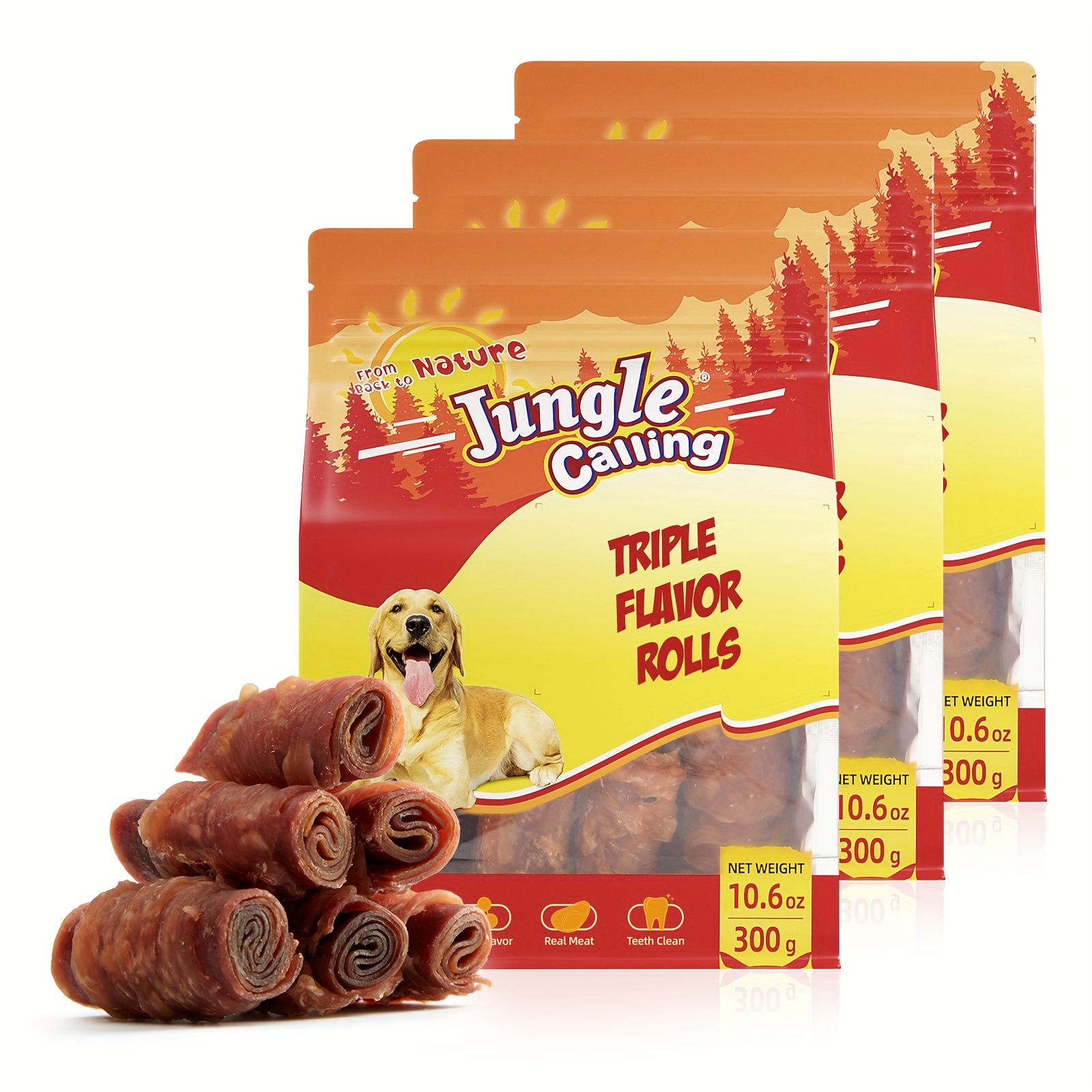TEMU Jungle Calling Triple Dog Treats, Made With Real Chicken Duck Beef Meat, Free Dog Snacks, Healthy, , And High Protein Dog Treat, 10.6 Oz