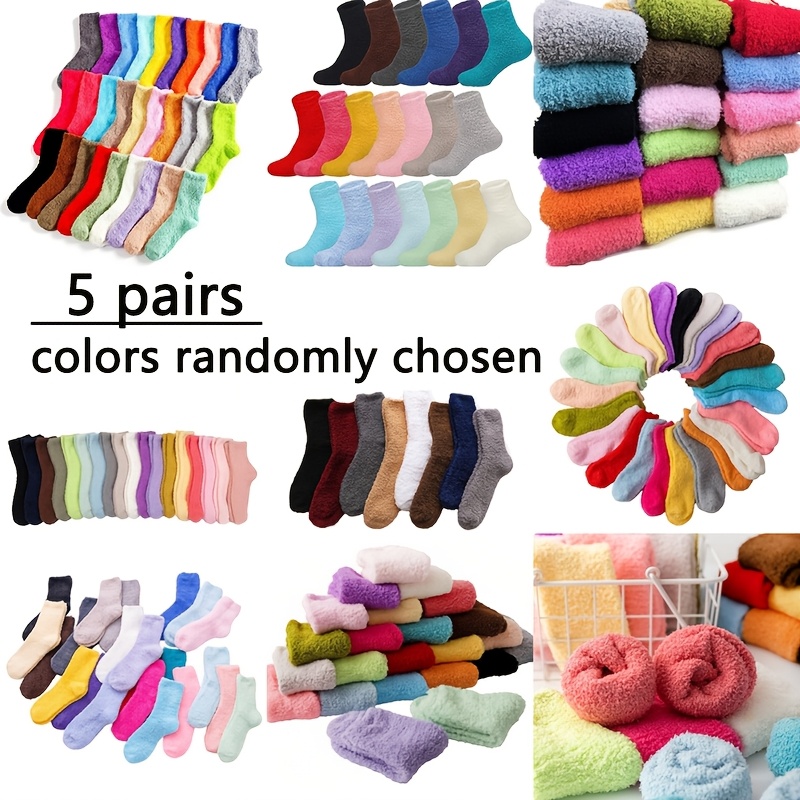TEMU 5 Pairs Random Winter Women's Coral Fleece Socks Warm Thick Furniture Floor Socks Mid-calf Socks