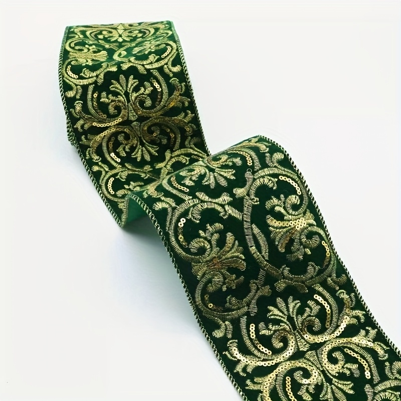 1 Pack Red and Golden Embroidered Lace with Velvet Backing
