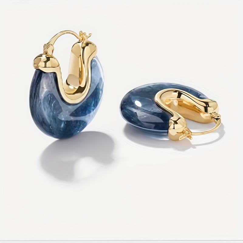TEMU 1 Pair Of Vintage Elegant Geometric Oval Resin Hoop Earrings, Luxurious And Elegant, Suitable For Women' Banquets And Gift Occasions, Perfect