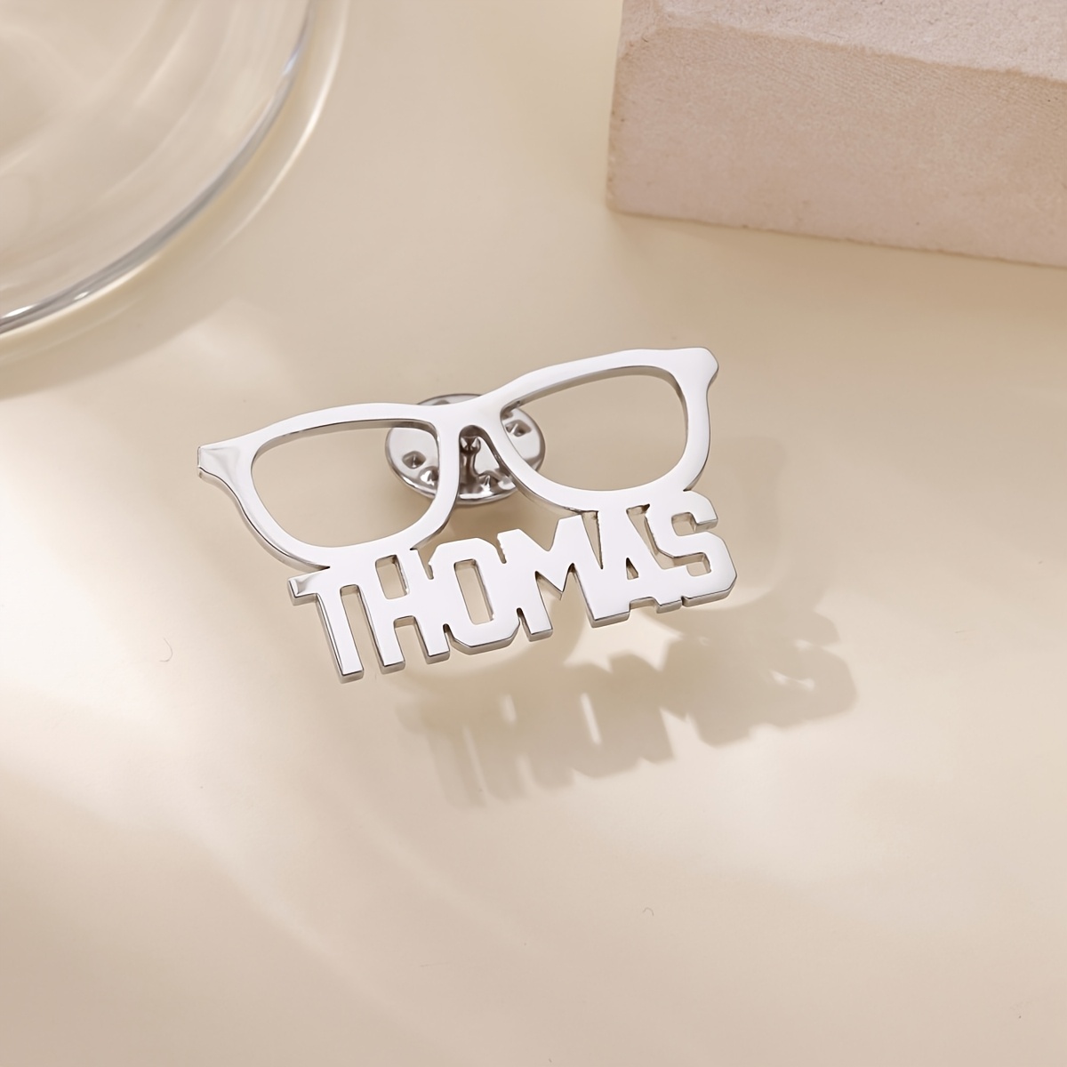 TEMU Custom Cutout Eyeglasses Frame Name Lapel Pin, Personalized Custom Name Glasses Shape Brooch, Stainless Steel Custom Jewelry Gift For Optician