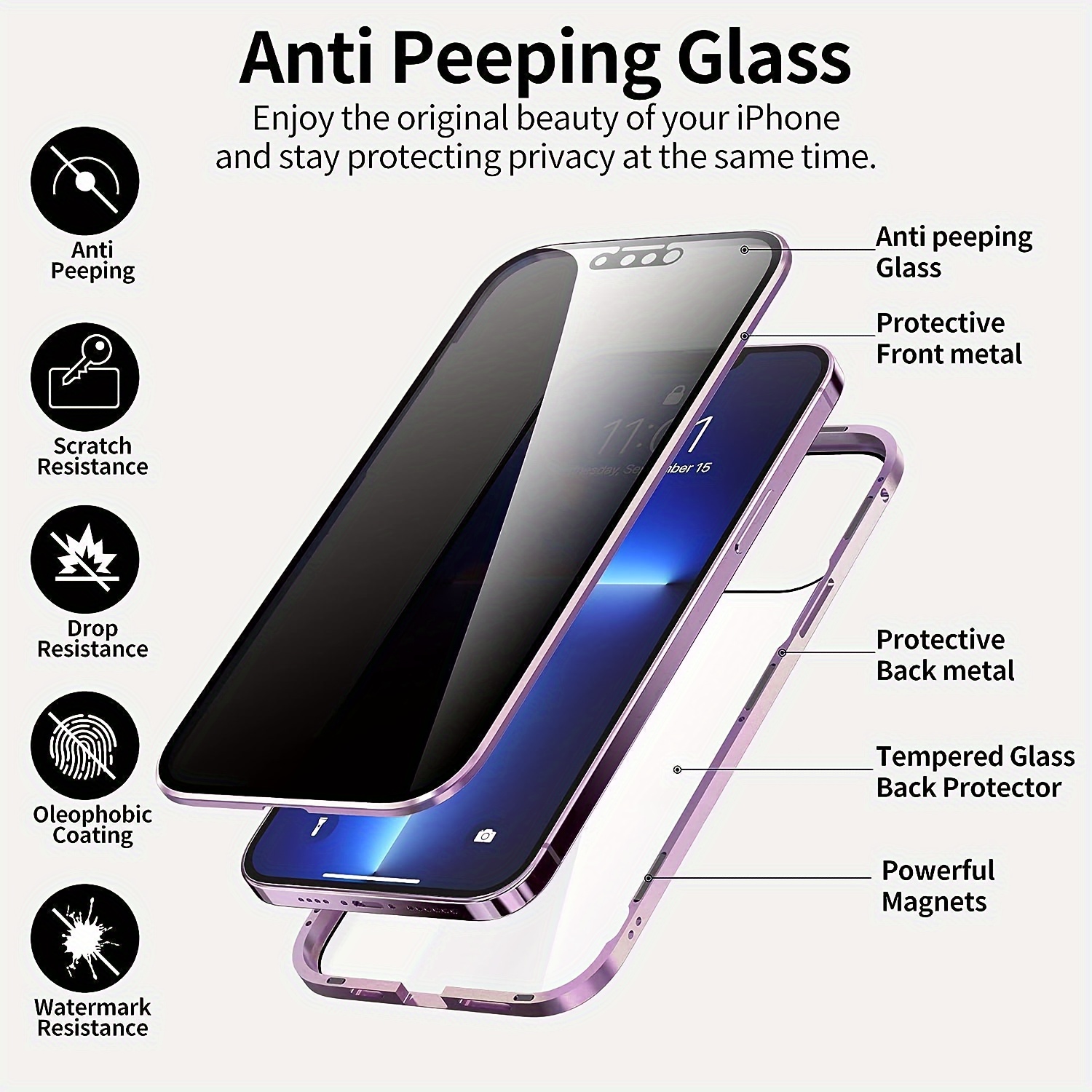 privacy case for iphone anti   screen for iphone 15 14 13 12 11 pro details 5