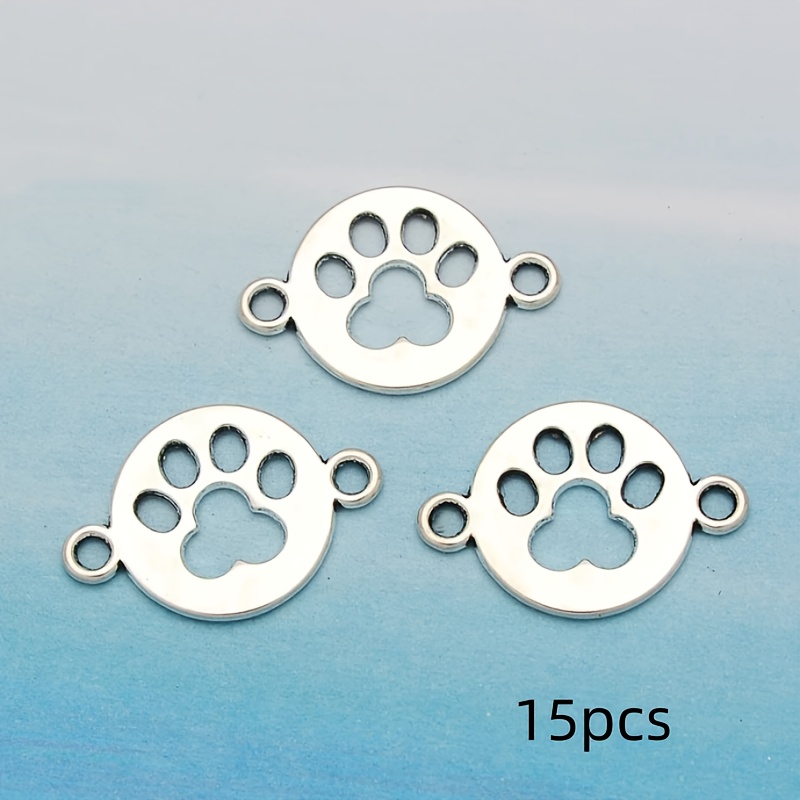 Image of 15pcs Silvery Pet Paw Print Charm Connectors Alloy Animal Claw Footprint Pendant Links For Bracelet Necklace Jewelry Making 24x16mm