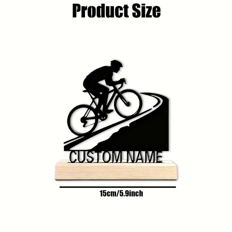 TEMU 1 Statue Personnalisée en Métal d'un Cycliste | Nom Personnalisé, Design Robuste avec Asphalte en Bois, Décoration d'Accent Maison/Bureau de
