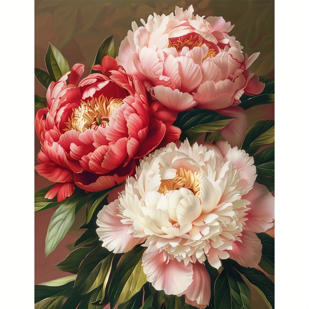 

1pc Large Size 40x50cm/15.7x19.7in Without Frame Diy 5d Artificial Diamond Art Painting 3 Peony, Full Rhinestone Painting, Diamond Art Embroidery Kits, Handmade Home Room Office Decor