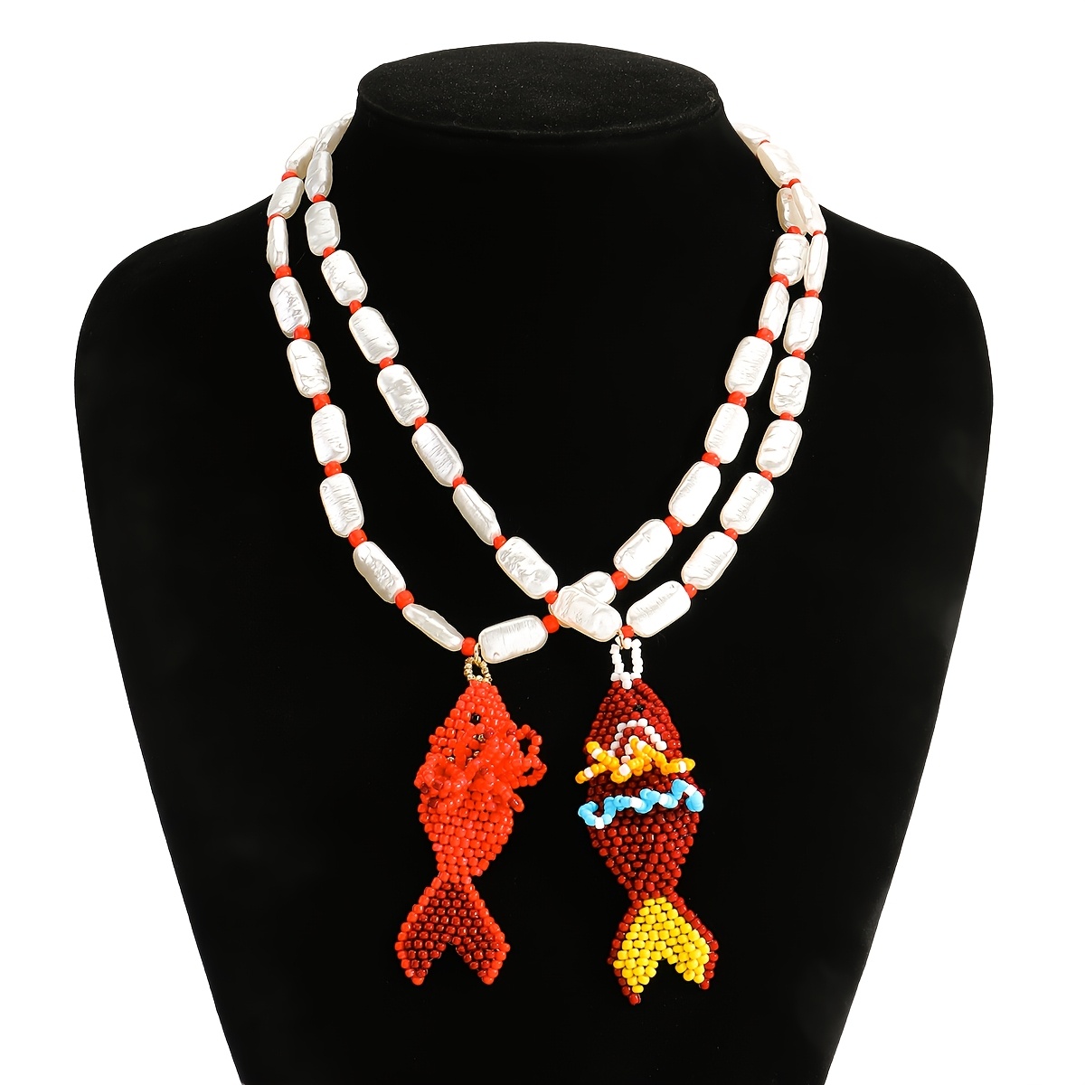 TEMU 2 piezas HELLODR Colgantes de pez bohemio con cuentas de mijo hechas a - sólido y multicolor vintage, adecuados para fiestas, casual, regalos