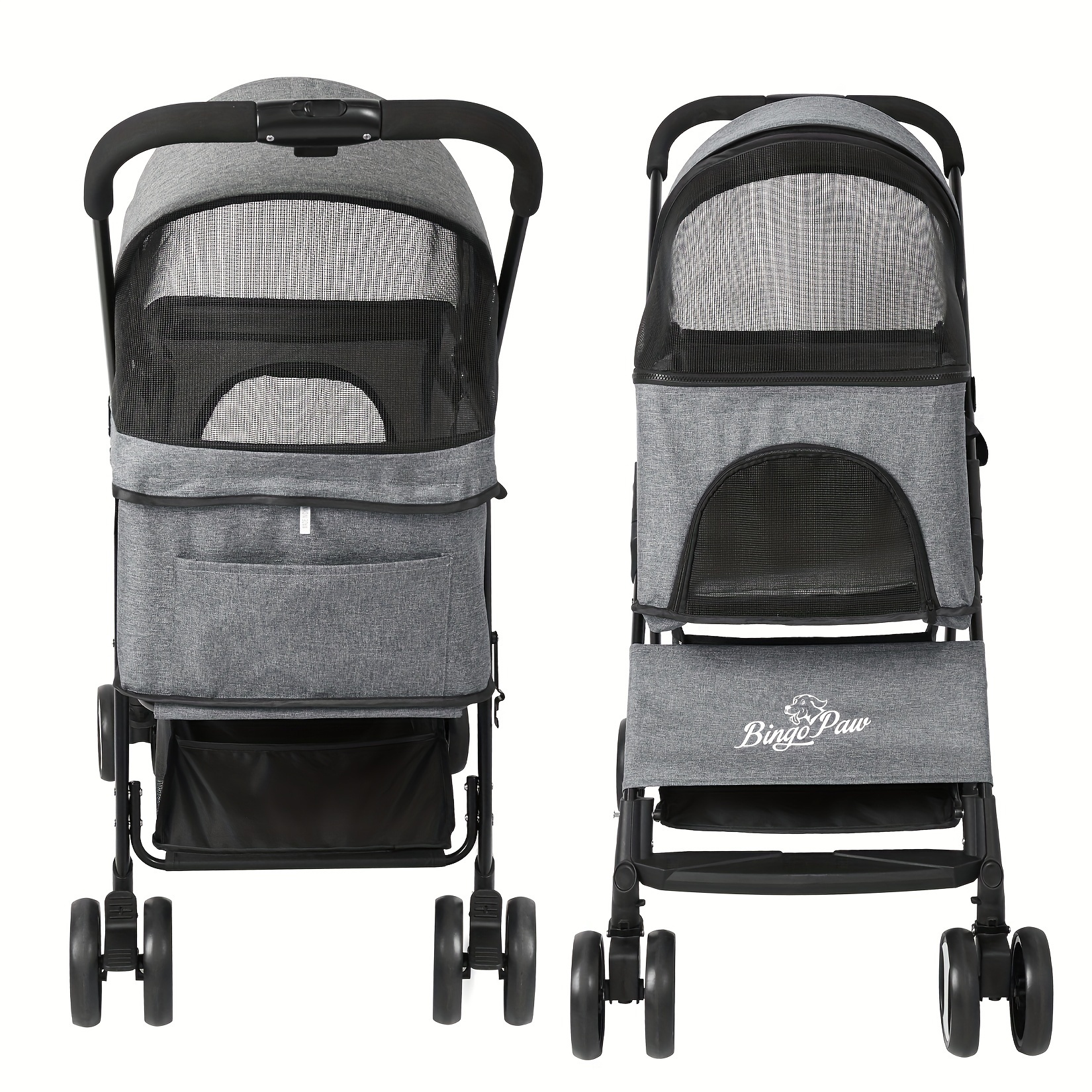 Luxury 4 Wheel Stroller For Cats And Dogs, Dog Stroller, With Storage Basket, Removable Cushion, -hand Fold Detachable, Pushchair Travel Carrier, With Rain Cover, Under 15kg