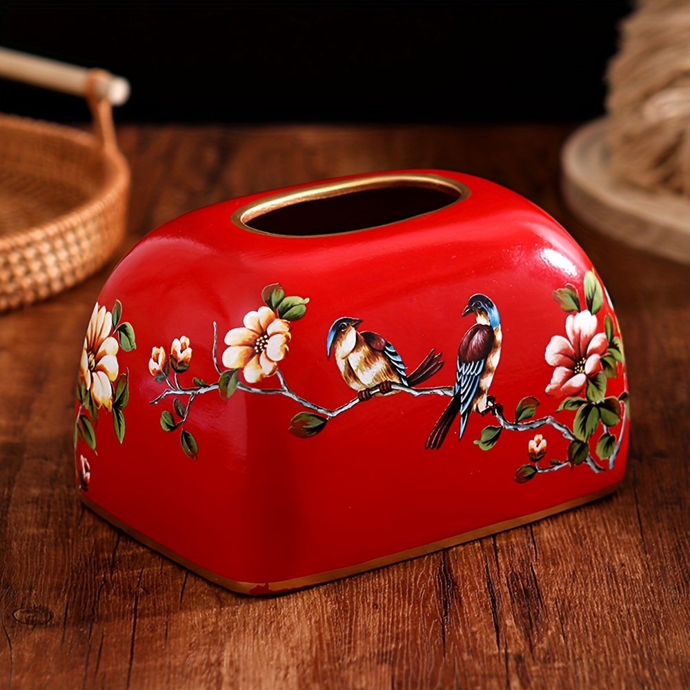 1pc flowers and birds ceramic tissue box holder elegant floral   with golden accents durable home office decor for living room dining table perfect thanksgiving gift for friends   detailed     Product details 9